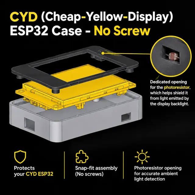 CYD (Cheap-Yellow-Display) ESP32 Case (screwless) — modelo 3D