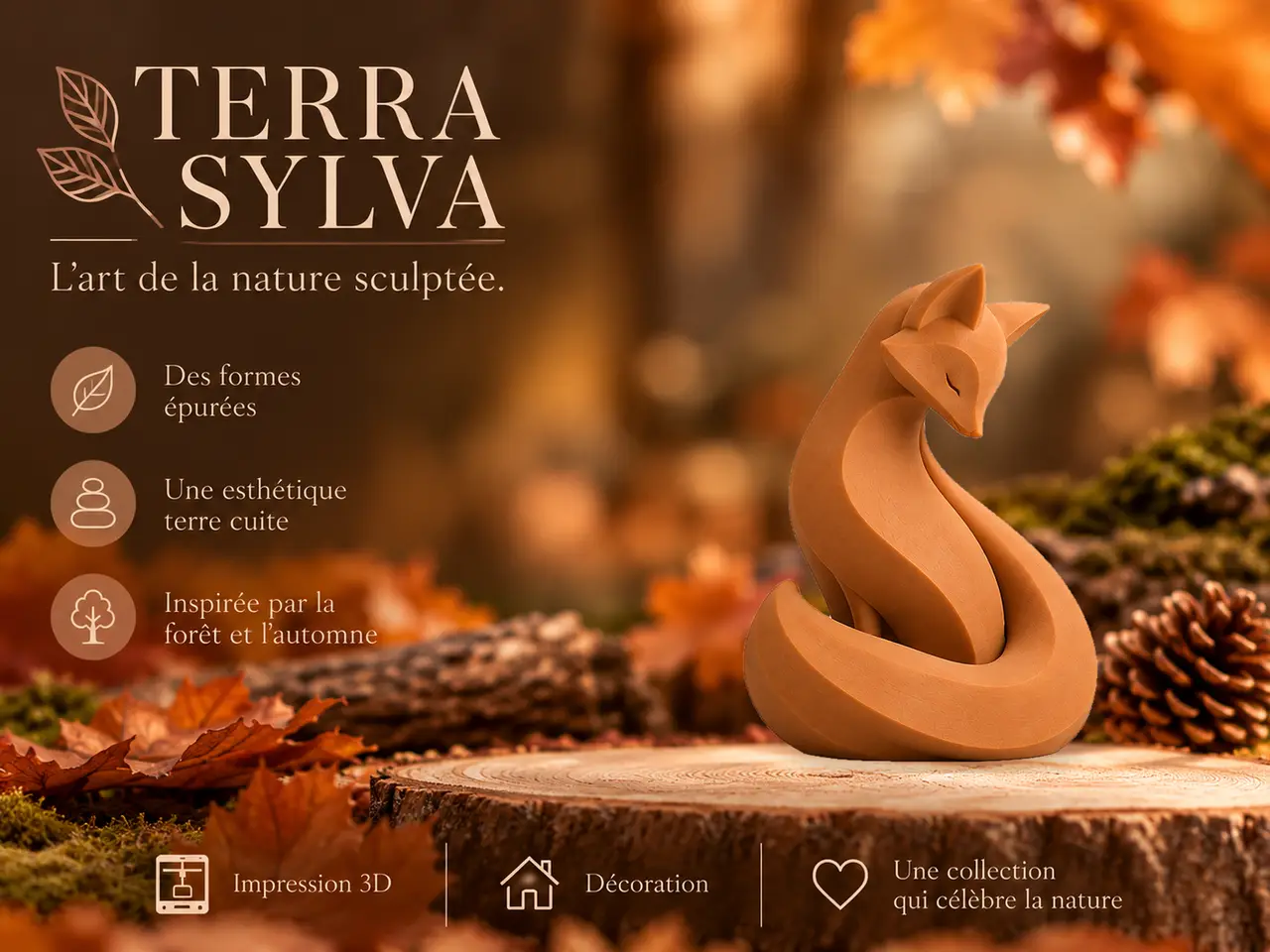 Renarde Minimaliste – Sculpture Décorative 3D — modelo 3D