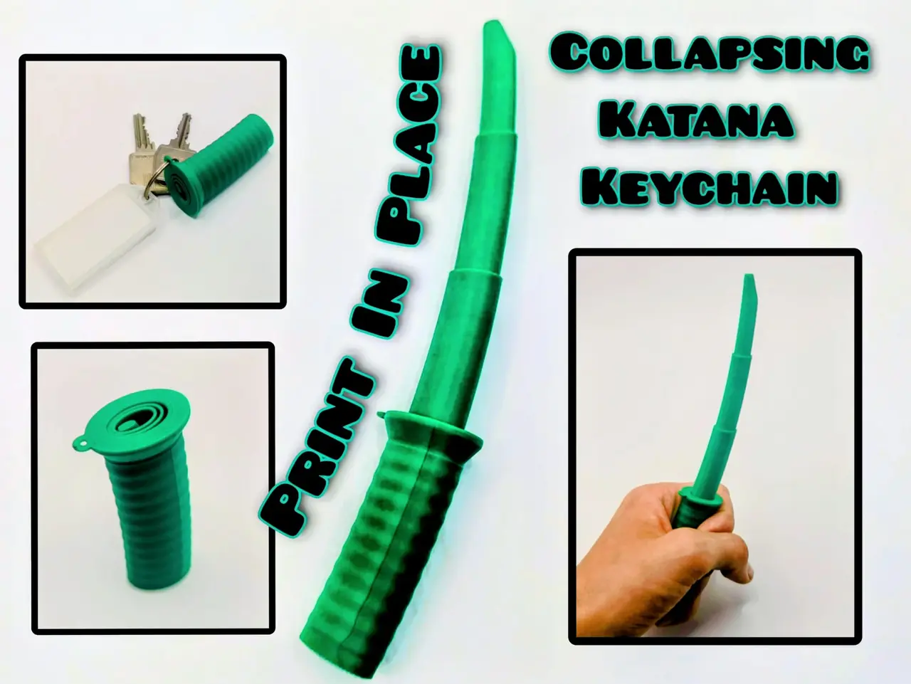 Collapsing Katana Keychain (Print in Place) — modelo 3D