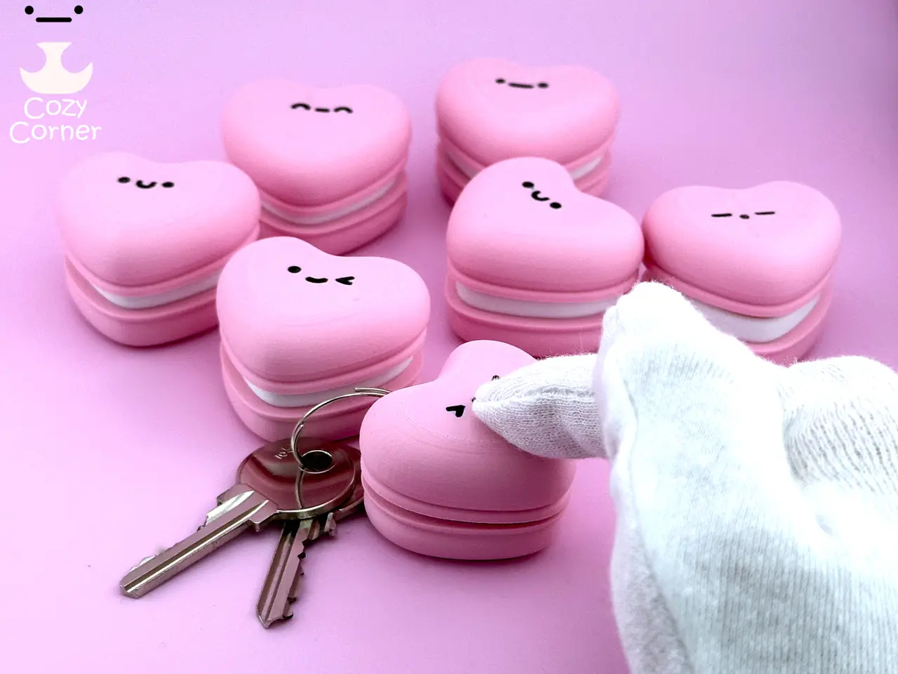 Clicky heart macaron keychain — modelo 3D