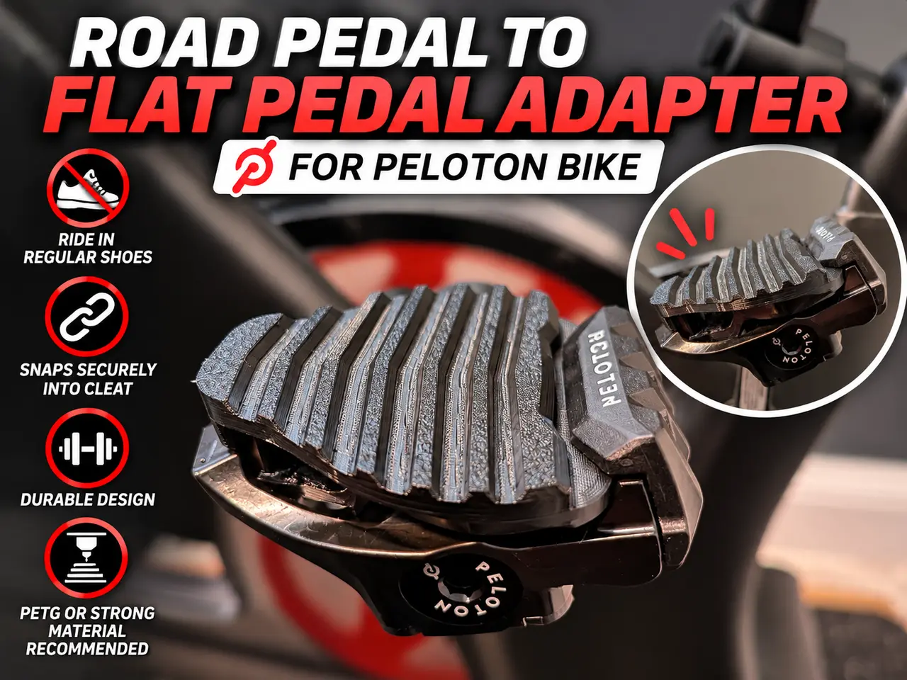 Peloton Road Pedal to Flat Pedal Adapter — modelo 3D