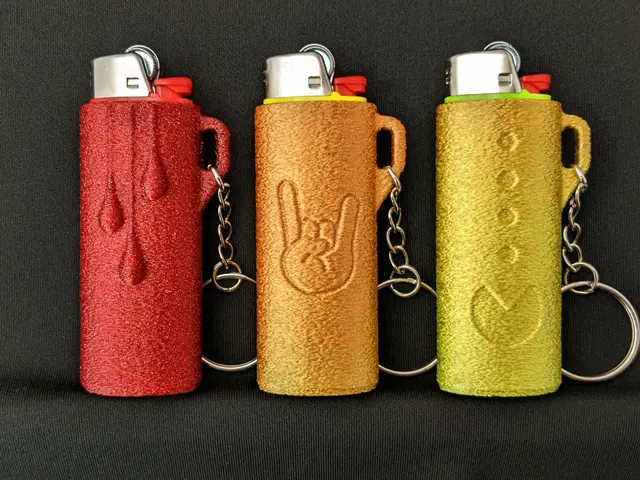 Bic Lighter Case Keychain - Blood, Finger Horns, & Pac-Man - Fuzzy Skin — modelo 3D