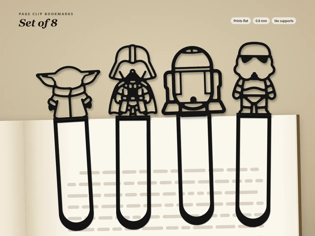 Star Wars Page Clip Bookmarks — Set of 8, No Supports — modelo 3D