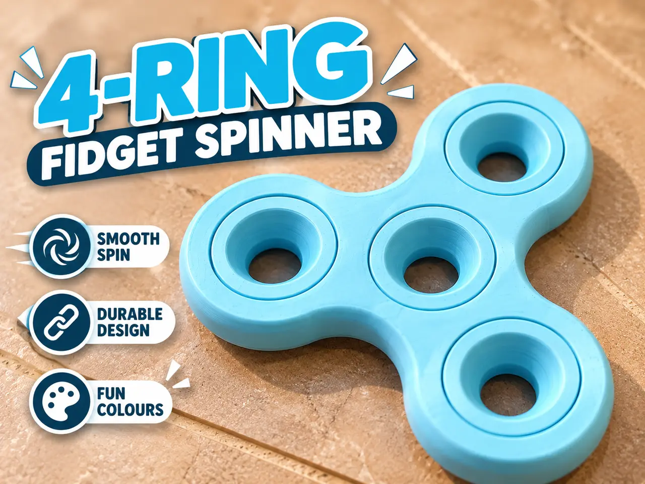 4-Ring Fidget Spinner | Print-in-Place Toy — modelo 3D