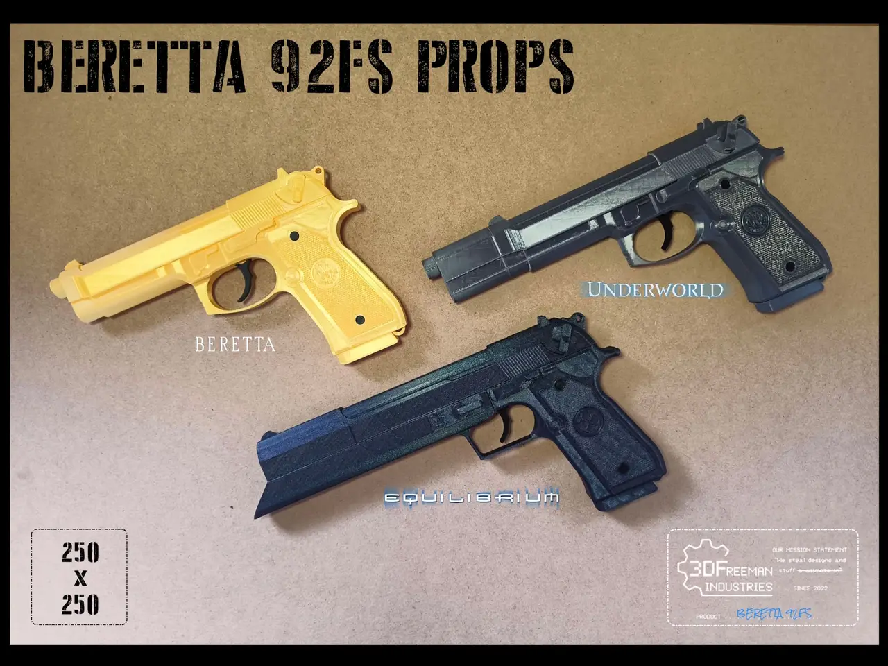 Beretta 92FS Movie Props - Stock, Underworld, Equilibrium — modelo 3D