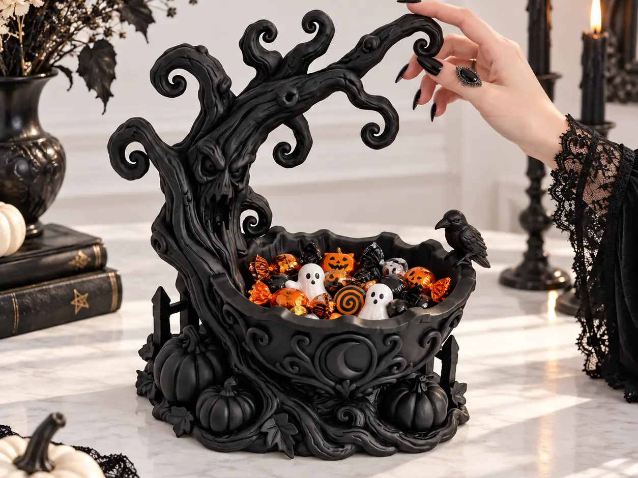 Goth Halloween Samhain Raven Tree Candy Bowl Decor — modelo 3D