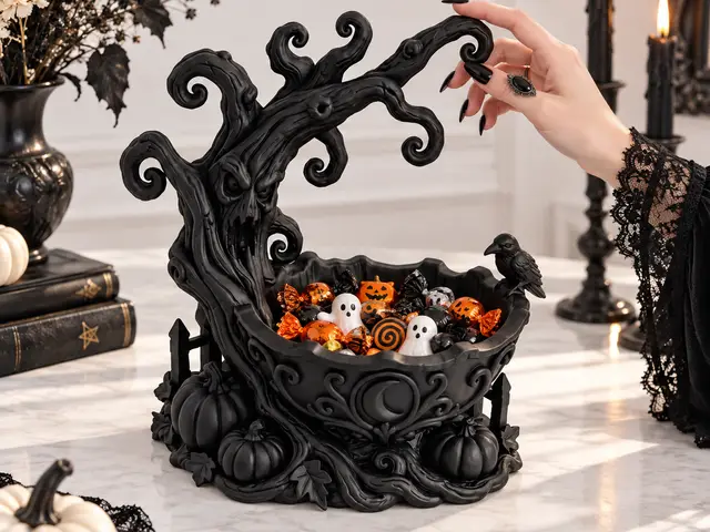 Goth Halloween Samhain Raven Tree Candy Bowl Decor — modelo 3D
