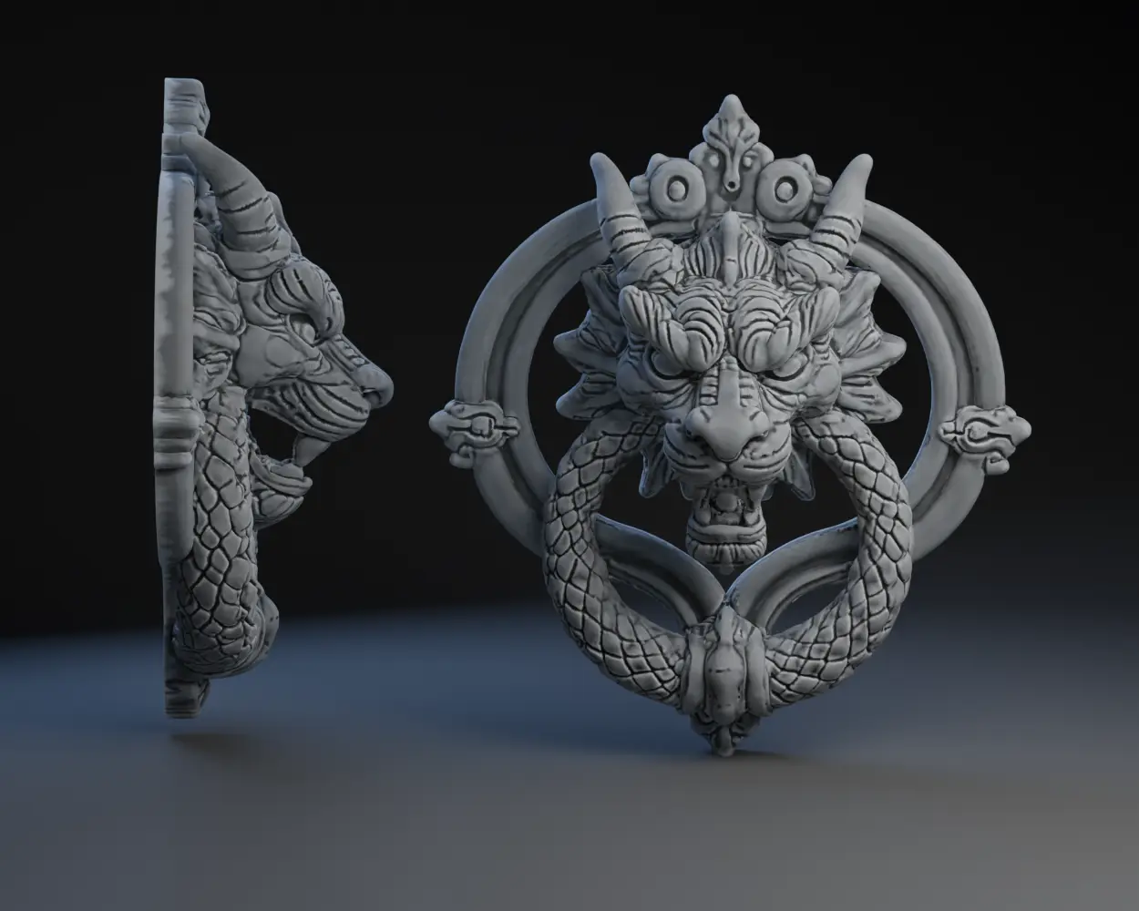 Decorative Gothic Dragon Door Knocker — modelo 3D