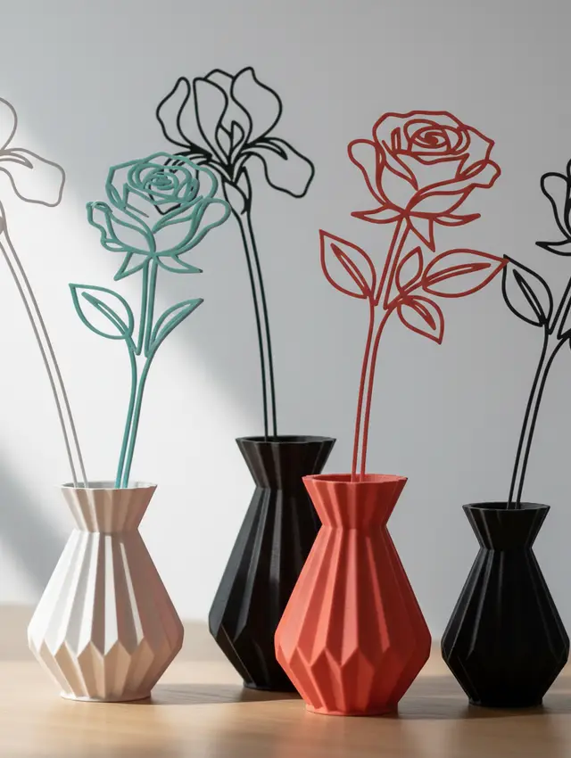 Rose & Lily - Vase Decor - Minimalist Flowers — modelo 3D