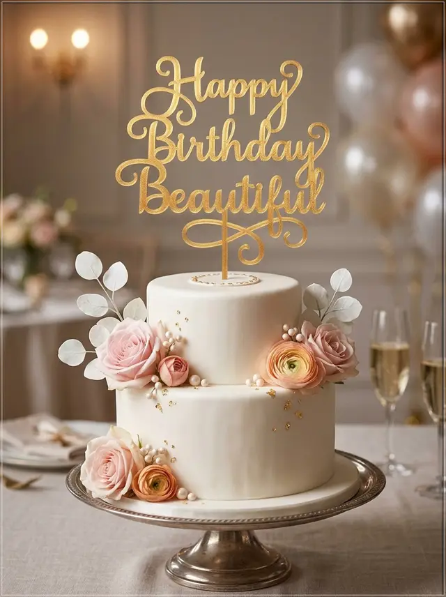 🎂 Happy Birthday Beautiful – FREE 3D Printable Cake Topper — modelo 3D