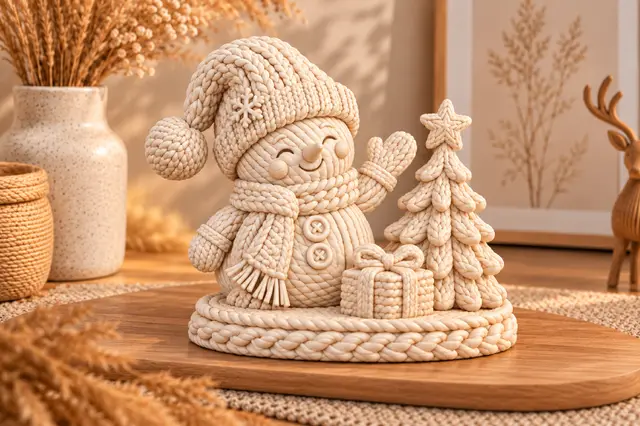 Knitted Snowman with Christmas Tree and Gift — modelo 3D