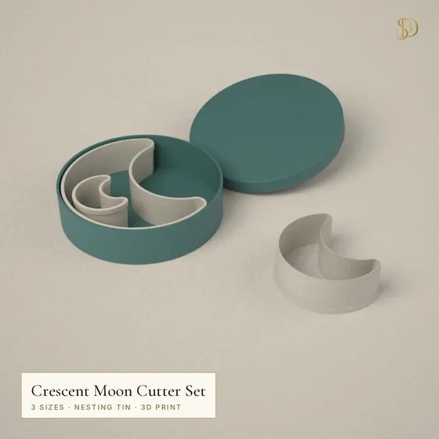 Crescent Moon Cookie Cutter Set – 3 Nesting Moon Cutters 4.3–12.2 cm with Storage Tin — modelo 3D