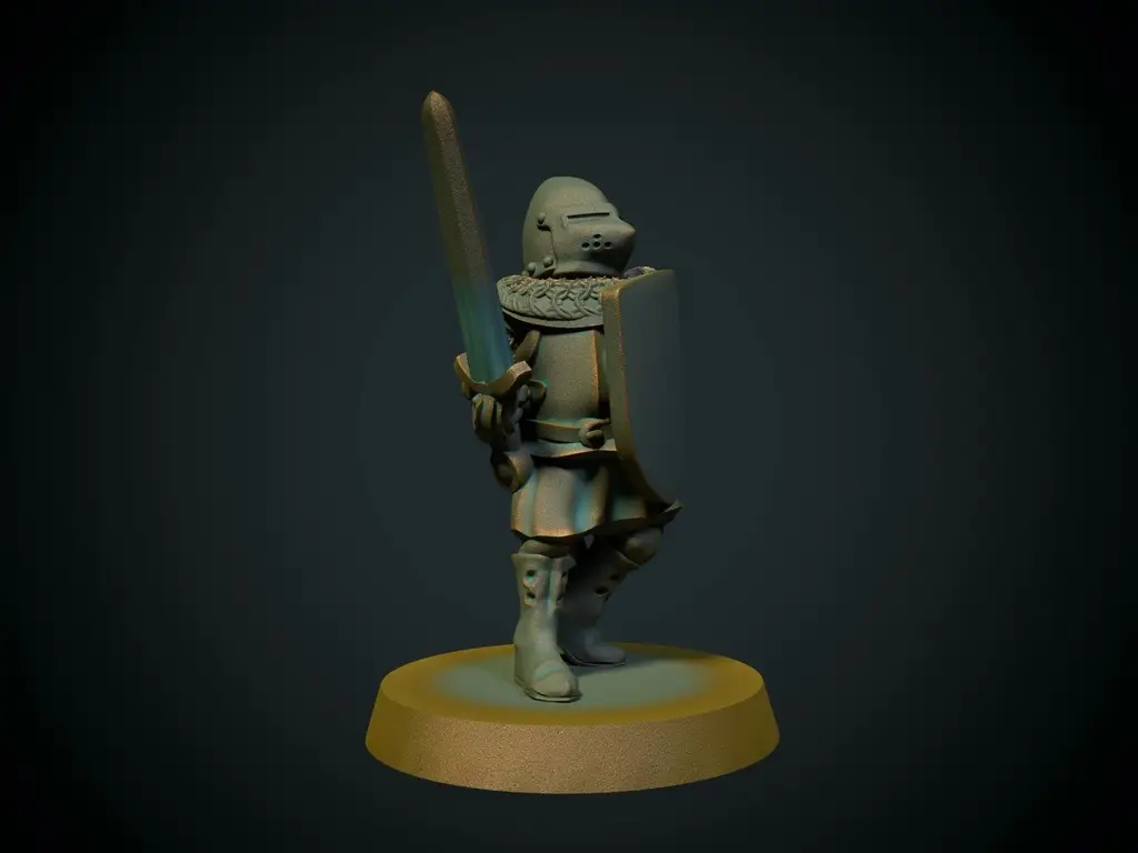 Knight with pig-faced helmet 28mm (FDM, no supports needed) — modelo 3D