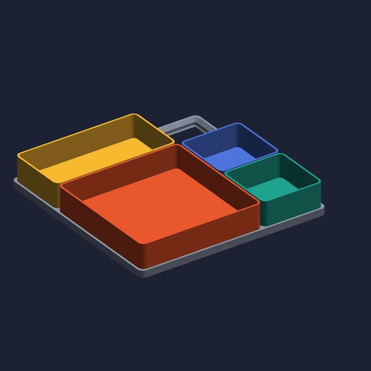 Gridfinity Starter Set – 3x3 Baseplate and 4 Boxes — modelo 3D