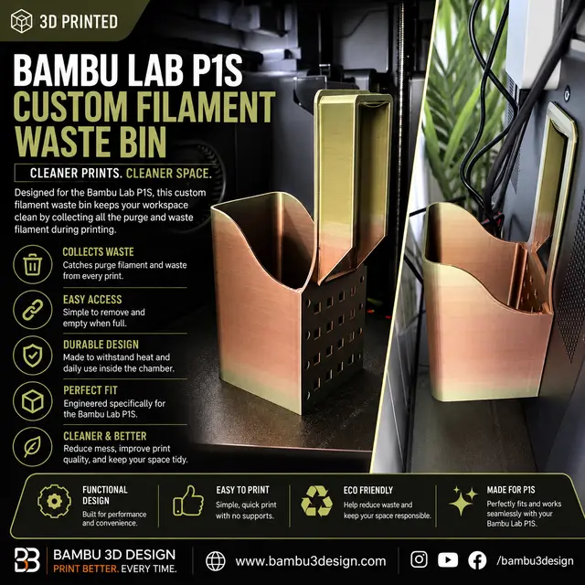 Bambu Lab P1S – Custom Filament Waste Bin — modelo 3D