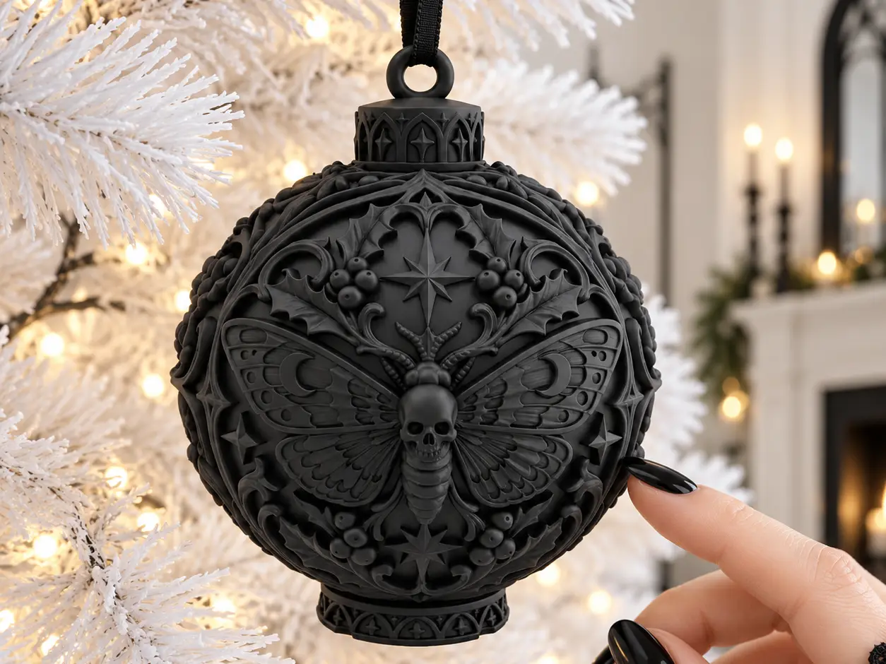 Goth Christmas Yule Death Moth Skull Ornament — modelo 3D