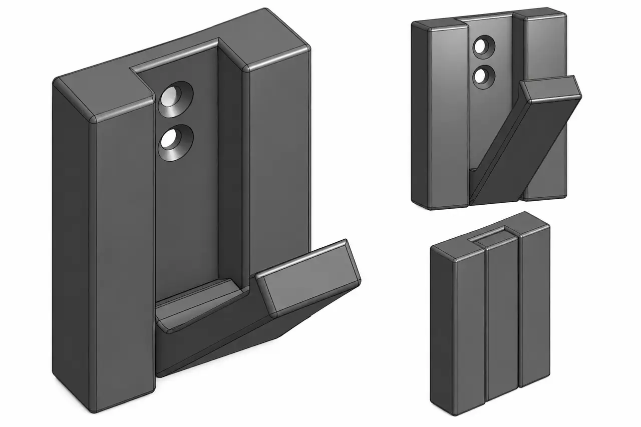 Fold away print-in-place wall hook — modelo 3D