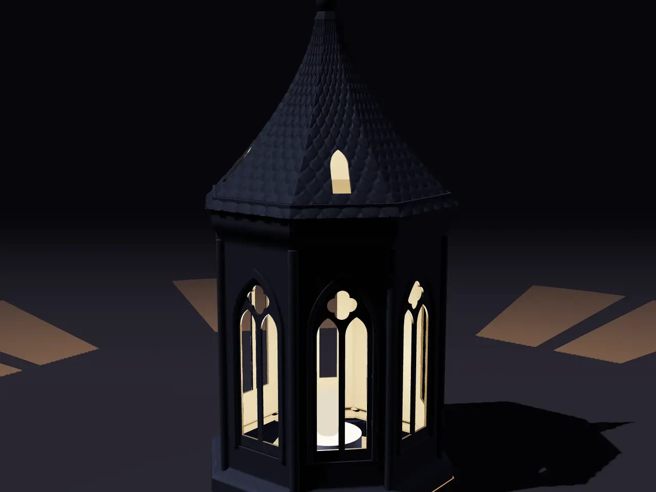 Gothic Cathedral Lantern – Tracery Windows & Slate Spire (LED Tea Light) — modelo 3D
