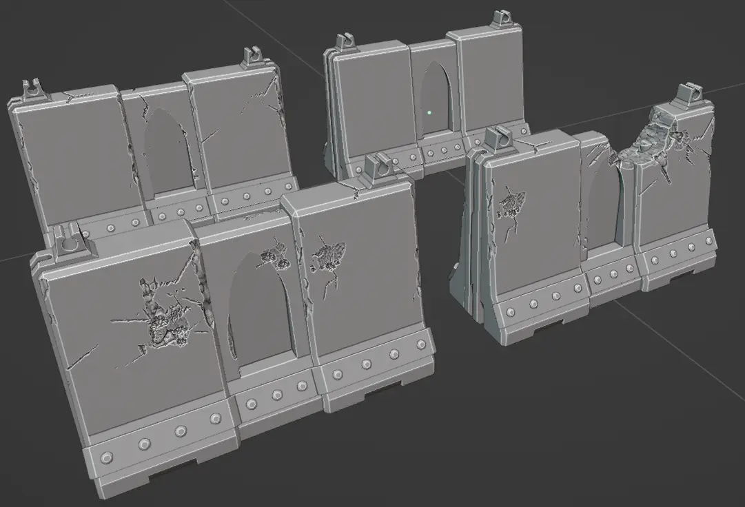 Grimdark terrain tall concrete barriers for wargaming. — modelo 3D