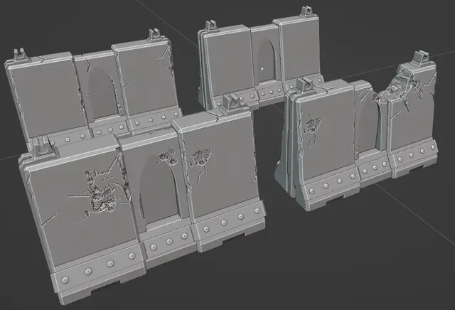 Grimdark terrain tall concrete barriers for wargaming. — modelo 3D
