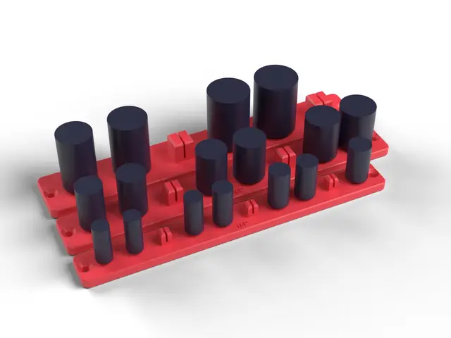 Socket Organizer Rails - 1/4, 3/8 and 1/2 Inch Drive, Split Grip Posts, No Supports (OpenSCAD) — modelo 3D