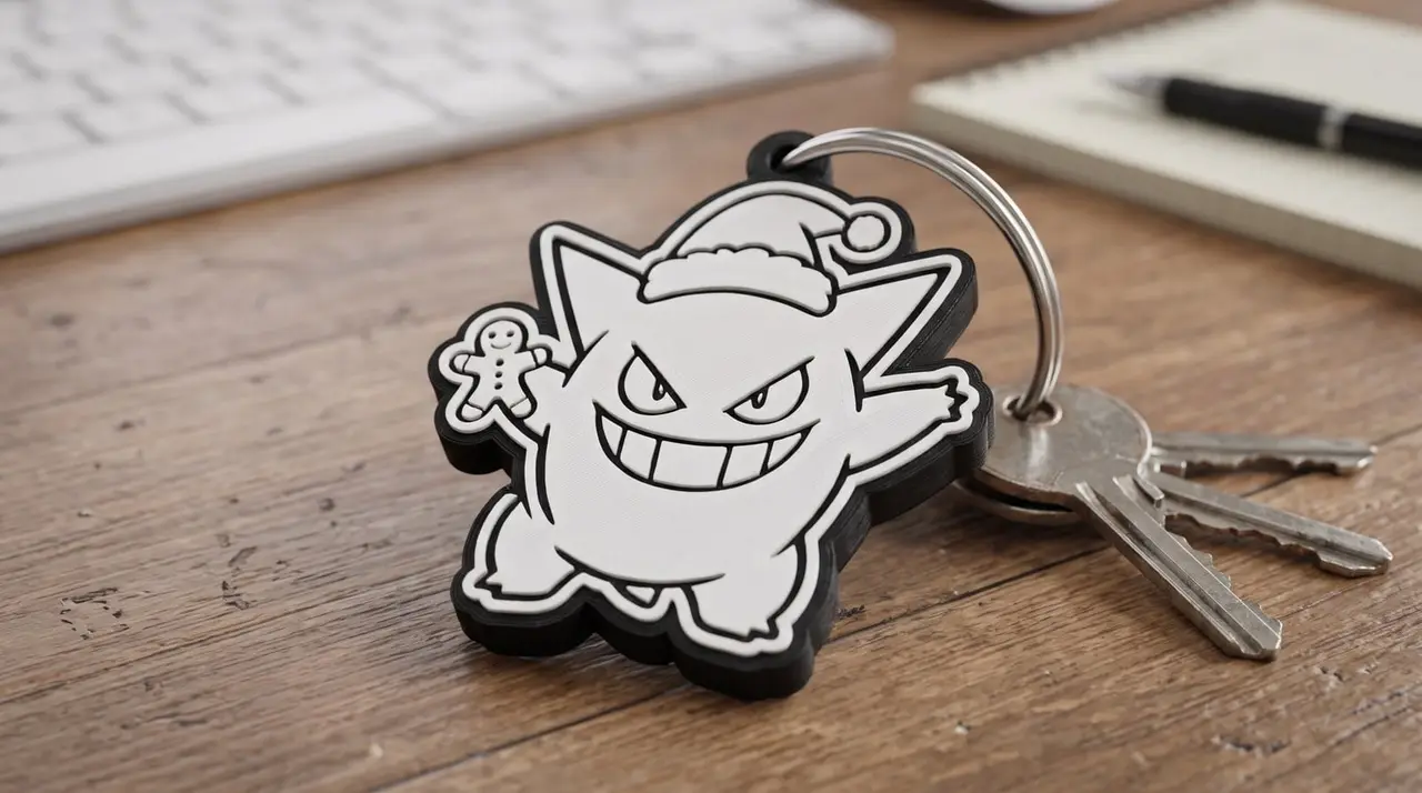Gengar Christmas Keychain - 2 colours, single filament (Llavero navideño de Gengar) — modelo 3D