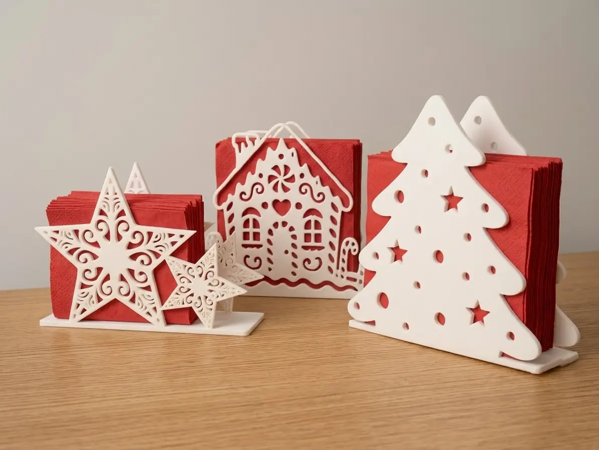 Christmas napkins holder – Tree, House & Stars — modelo 3D