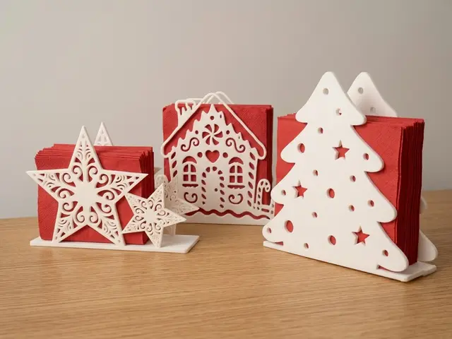 Christmas napkins holder – Tree, House & Stars — modelo 3D