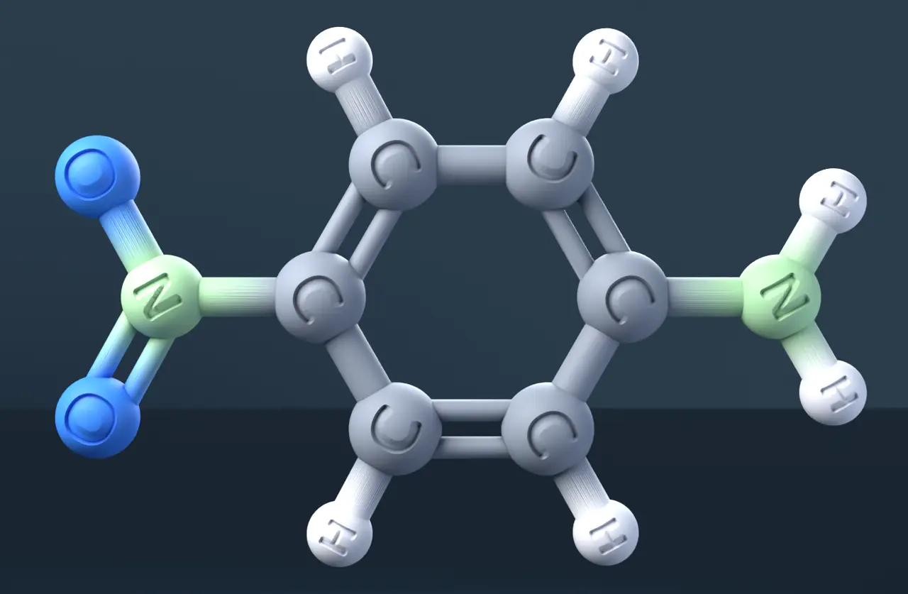 4-Nitroaniline 3D Molecular Model — CAS 100-01-6 — modelo 3D