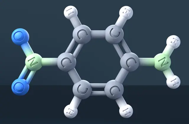4-Nitroaniline 3D Molecular Model — CAS 100-01-6 — modelo 3D