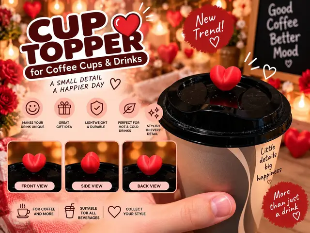 Cute Heart & Drink Cup Lid Topper — modelo 3D