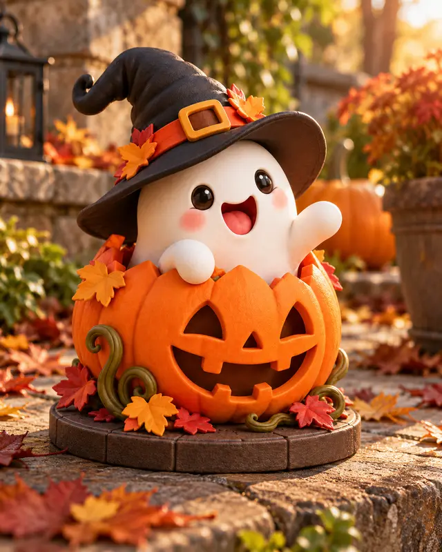 Cute Witch Ghost in Pumpkin – Halloween Decor — modelo 3D
