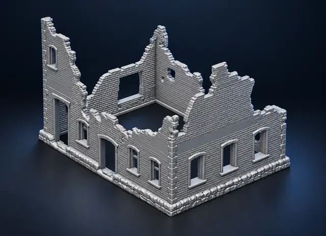 Ruined Building STL | 1:56 / 28mm Normandy 1944 Terrain | WWII Diorama & Tabletop Wargaming — modelo 3D