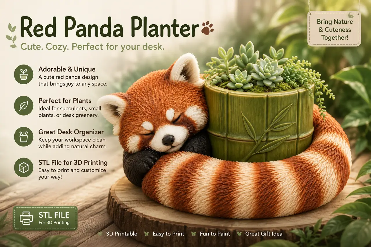 Sleeping Red Panda Bamboo Planter — modelo 3D