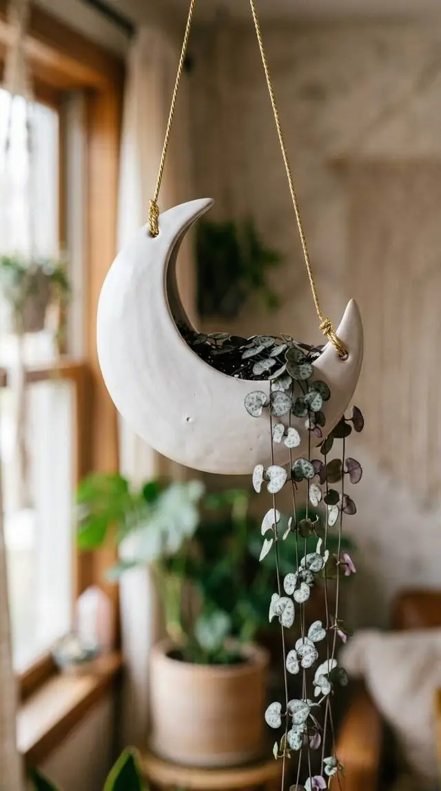 Modern Crescent Moon Hanging Planter + Editables — modelo 3D