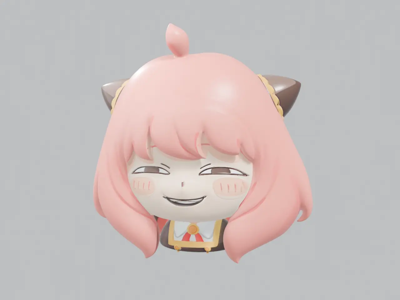 粉发小可爱 Q版大头摆件 — modelo 3D