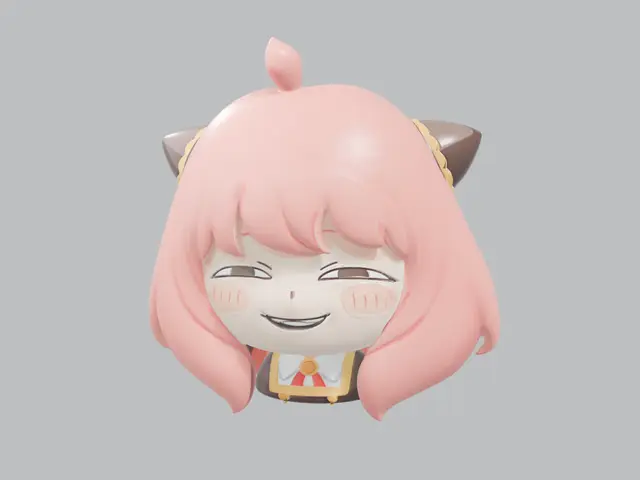 粉发小可爱 Q版大头摆件 — modelo 3D