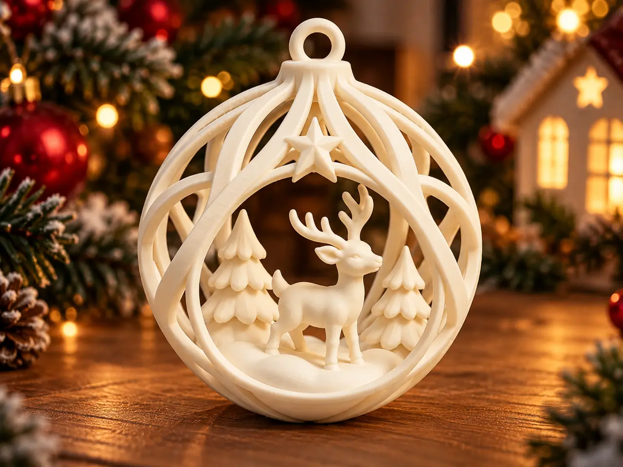 Christmas Reindeer Bauble Spherical Ornament 8 cm — modelo 3D